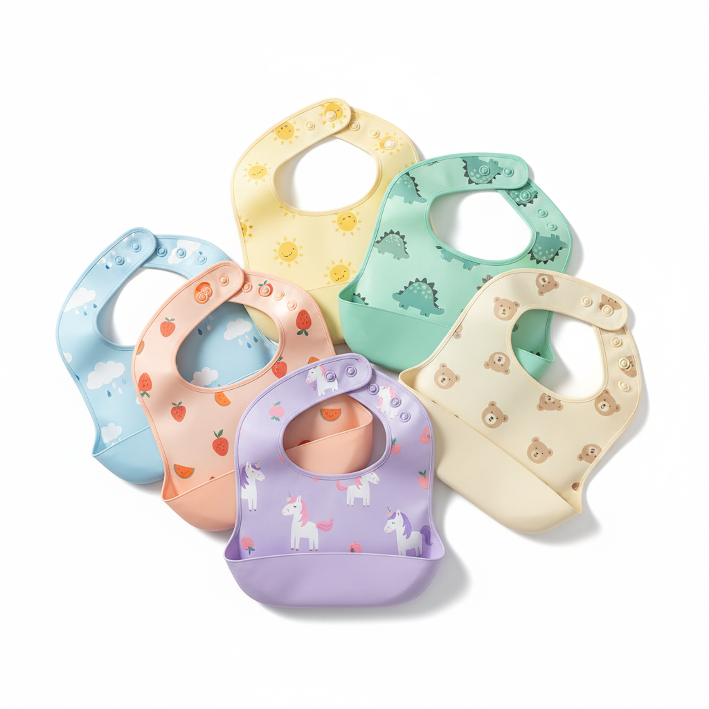 Baby bibs in different colors and designs